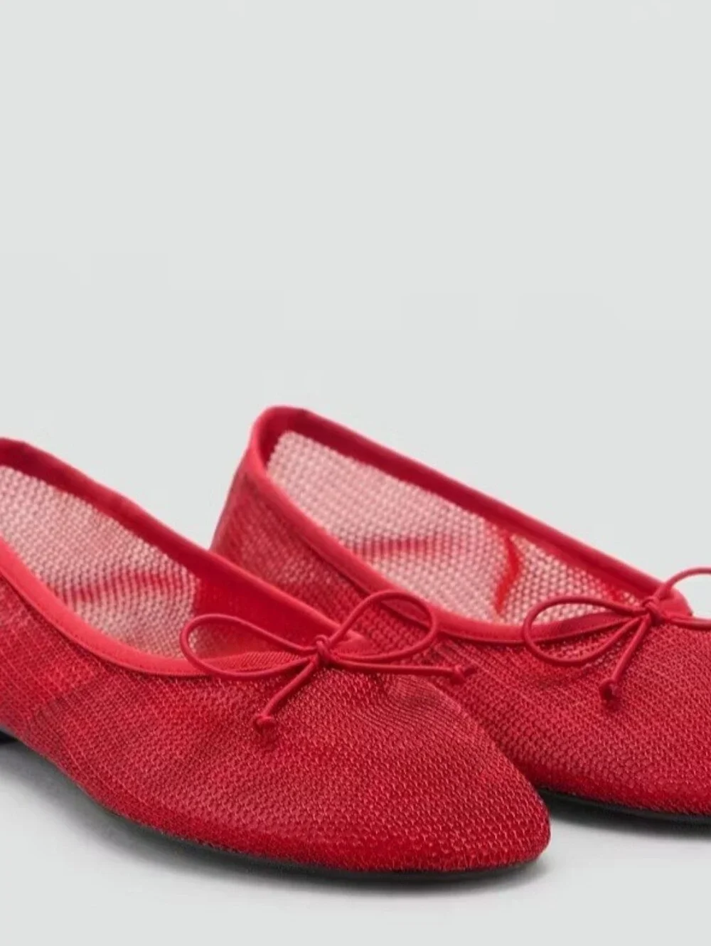 Mango Shoes To Women's Red Mesh Ballet Flats - Lightweight Slip-On